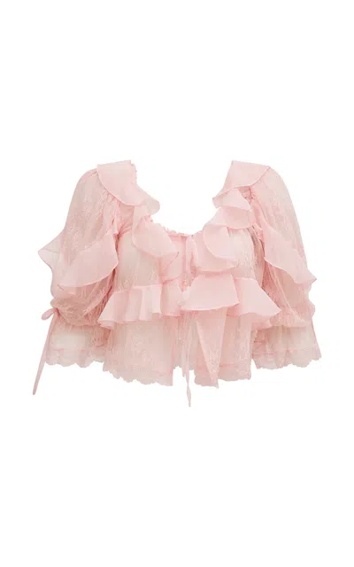 Loveshackfancy Mirissa Embellished Ruffled Top