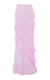 Loveshackfancy Mitnessa Ruffled Rayon Maxi Skirt In Purple