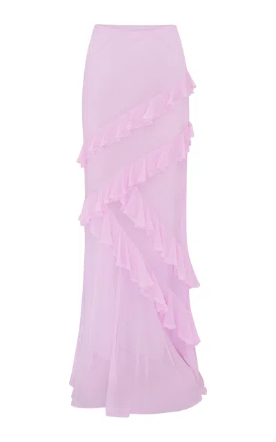 Loveshackfancy Mitnessa Ruffled Rayon Maxi Skirt In Purple