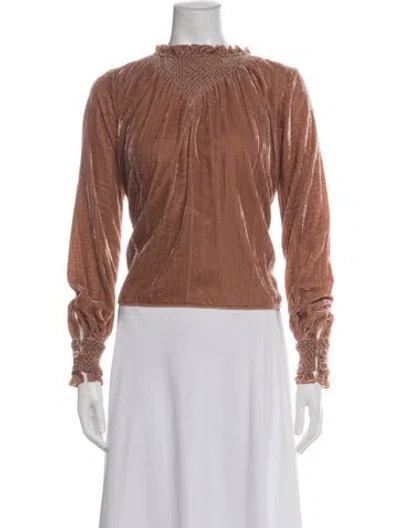 Pre-owned Loveshackfancy Mock Neck Long Sleeve Blouse In Neutral