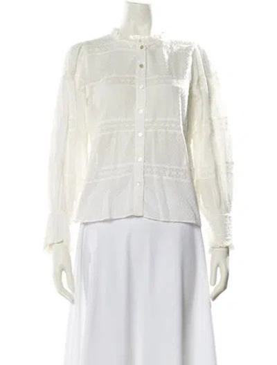 Pre-owned Loveshackfancy Mock Neck Long Sleeve Blouse W/ Tags In White