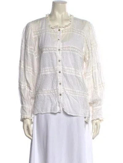 Pre-owned Loveshackfancy Mock Neck Long Sleeve Button-up Top In White