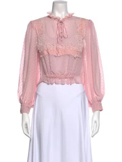 Pre-owned Loveshackfancy Mock Neck Long Sleeve Crop Top In Pink