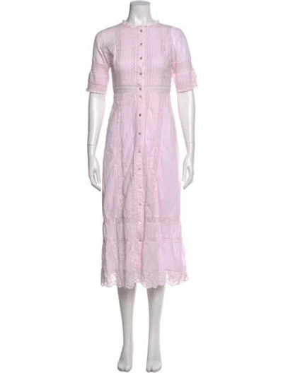 Pre-owned Loveshackfancy Mock Neck Midi Length Dress In Pink