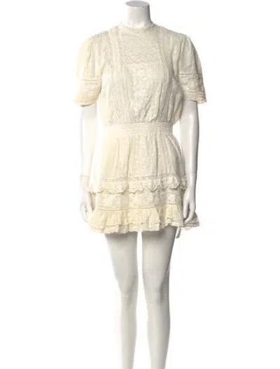 Pre-owned Loveshackfancy Mock Neck Mini Dress In Neutral