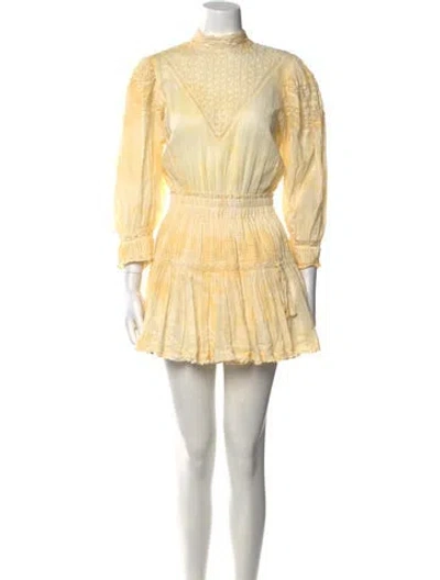 Pre-owned Loveshackfancy Mock Neck Mini Dress In Yellow