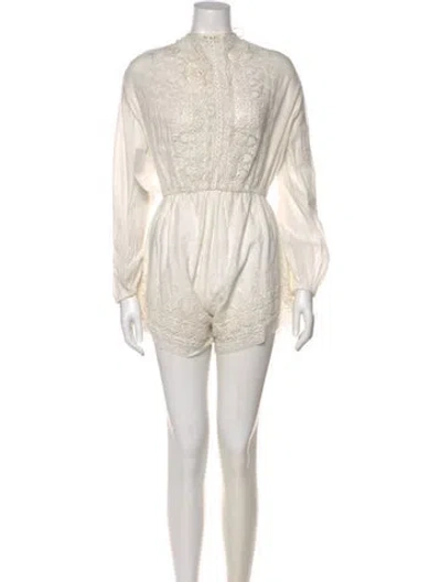 Pre-owned Loveshackfancy Mock Neck Romper In White