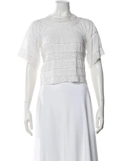Pre-owned Loveshackfancy Mock Neck Short Sleeve Blouse In White