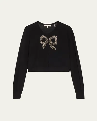 Loveshackfancy Modine Embellished Wool Cardigan In Black