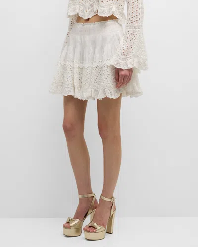 Loveshackfancy Moira Embroidered Cotton Mini Skirt In Off White