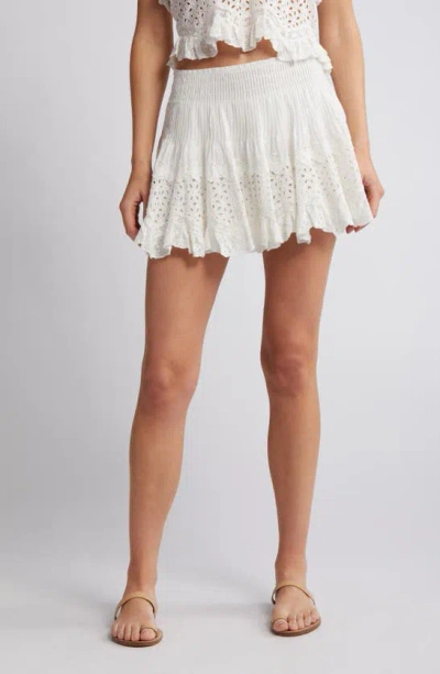 Loveshackfancy Moira Embroidered Eyelet Cotton Miniskirt In Off White