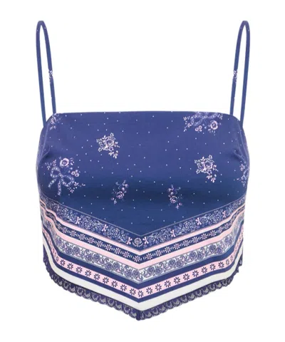 Loveshackfancy Mollie Bandana Print Scarf Top In Blue
