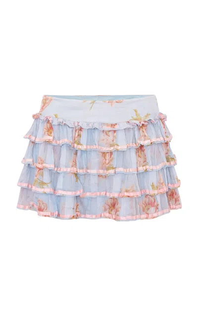 Loveshackfancy Moralina Ruffled Cotton Mini Skirt In Blue