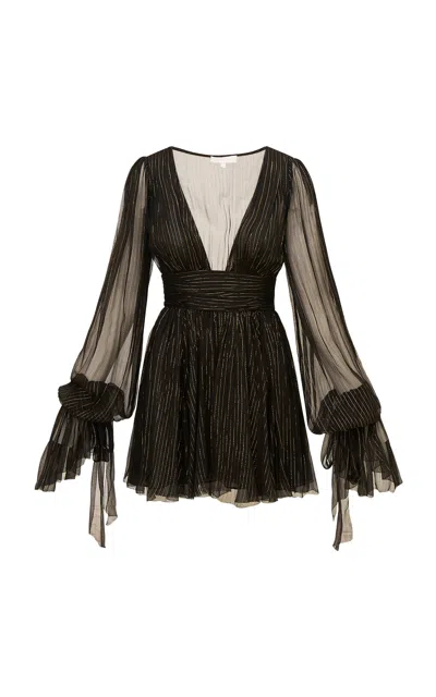 Loveshackfancy Musa Metallic Silk Chiffon Mini Dress In Black