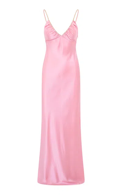 Loveshackfancy Mystara Crystal-embellished Satin Maxi Dress In Pink