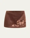 Loveshackfancy Nadina Satin Bow Detail Mini Skirt In Brown