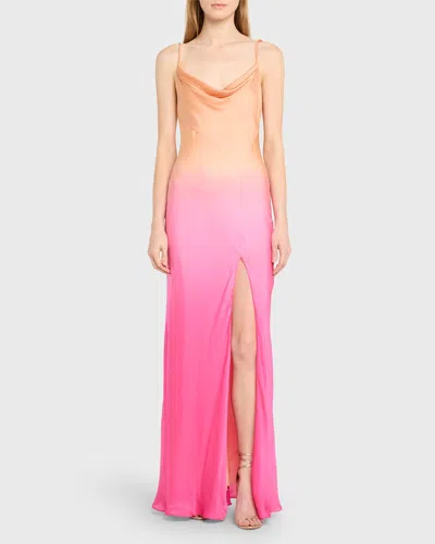 Loveshackfancy Nadine Ombre Silk Cowl-neck Maxi Slip Dress In Sangria