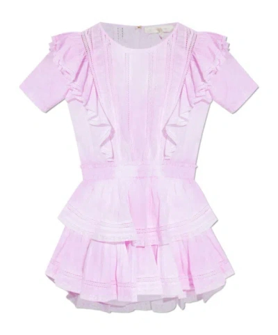 LOVESHACKFANCY NATASHA EYELET-LACE TIERED MINI DRESS