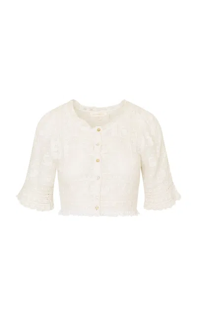 Loveshackfancy Nerissa Cropped Cotton Top In White