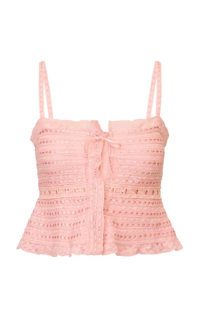 Loveshackfancy Niraya Ribbon-tweed Tank Top In Pink