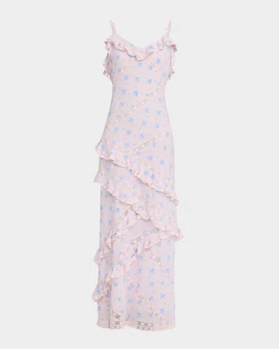 LOVESHACKFANCY NOCELLE FLORAL COTTON RUFFLE MAXI DRESS