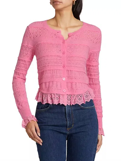 Loveshackfancy Norden Fluffy Pointelle Cardigan In Petunia