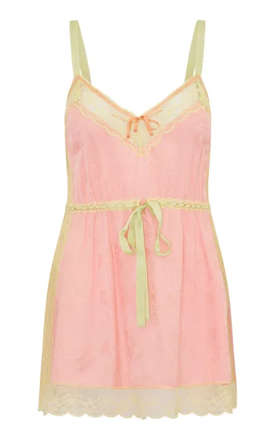 Loveshackfancy Nouvelle Lace-trimmed Satin Mini Dress In Pink
