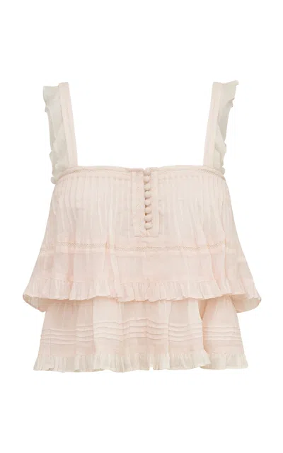 Loveshackfancy Novalee Ruffle-trimmed Tiered Cotton Tank Top In Pink