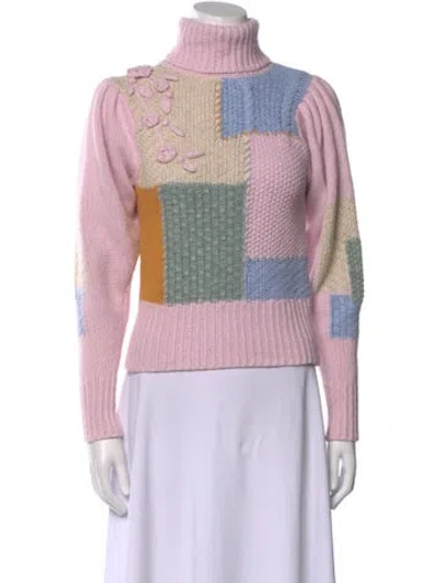Pre-owned Loveshackfancy Nylon Colorblock Pattern Sweater In Pink