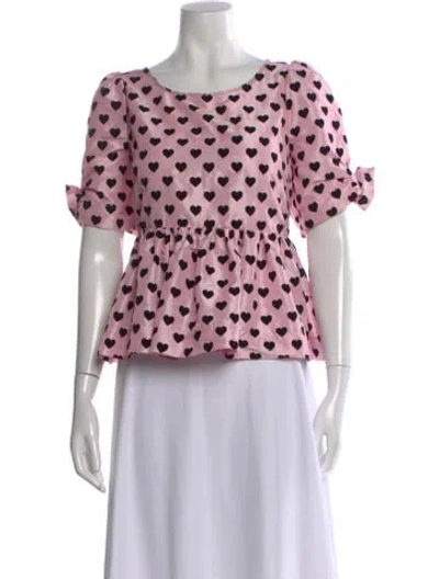 Pre-owned Loveshackfancy Nylon Floral Print Blouse In Pink