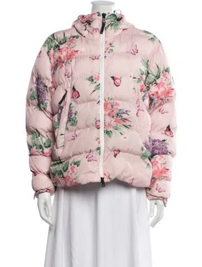 Pre-owned Loveshackfancy Nylon Floral Print Down Jacket In Pink