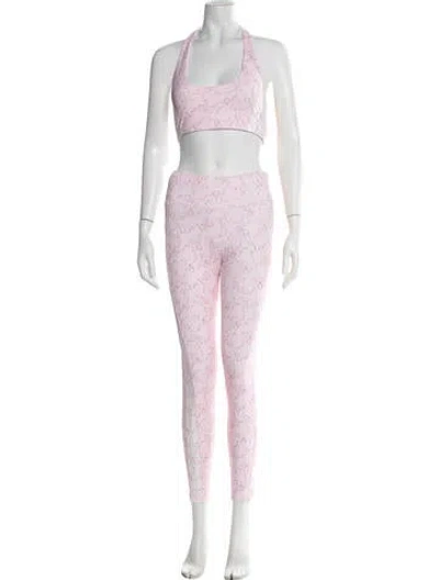Pre-owned Loveshackfancy Nylon Floral Print Pant Set In Pink