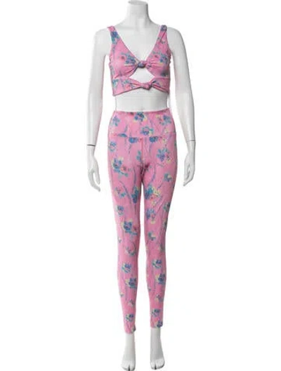 Pre-owned Loveshackfancy Nylon Floral Print Pant Set In Pink