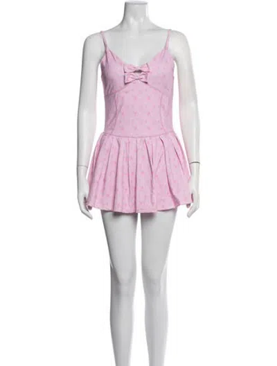 Pre-owned Loveshackfancy Nylon Floral Print Romper In Pink