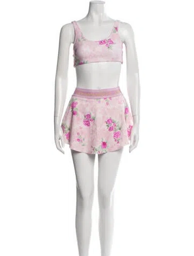 Pre-owned Loveshackfancy Nylon Floral Print Short Set In Neutrals