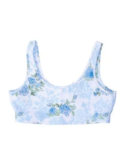 Pre-owned Loveshackfancy Nylon Floral Print Sports Bra W/ Tags In Blue