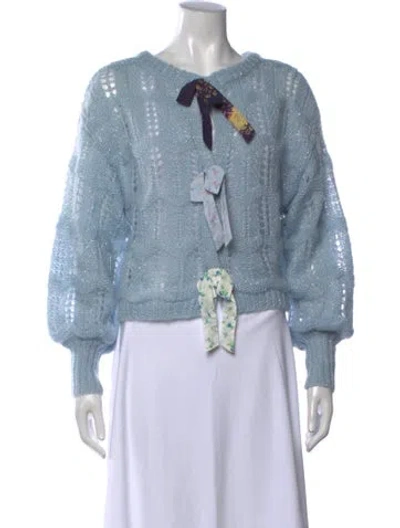 Pre-owned Loveshackfancy Nylon Floral Print Sweater In Blue/metallic