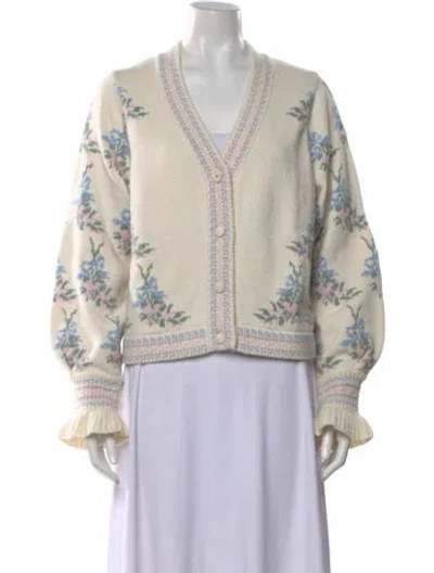 Pre-owned Loveshackfancy Nylon Floral Print Sweater In Neutral