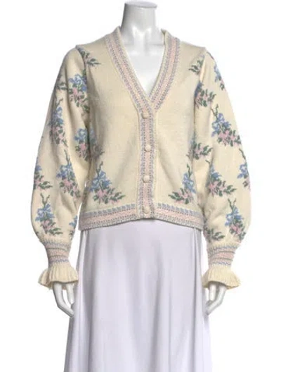 Pre-owned Loveshackfancy Nylon Floral Print Sweater In Neutral