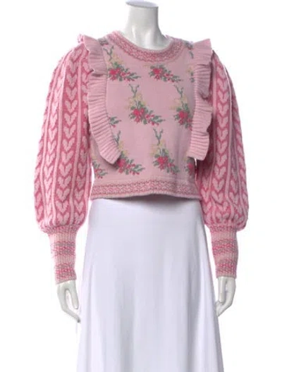 Pre-owned Loveshackfancy Nylon Floral Print Sweater W/ Tags In Pink