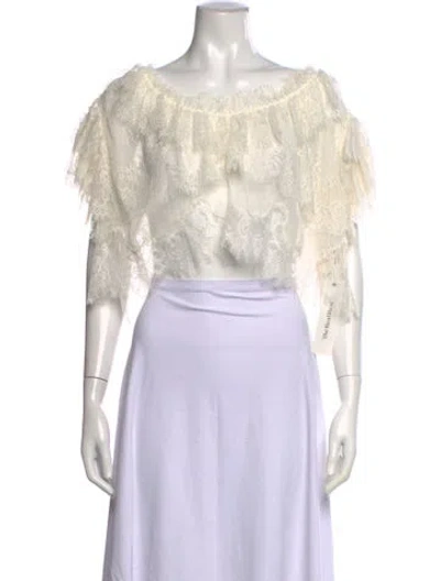 Pre-owned Loveshackfancy Nylon Lace Pattern Blouse In Neutrals