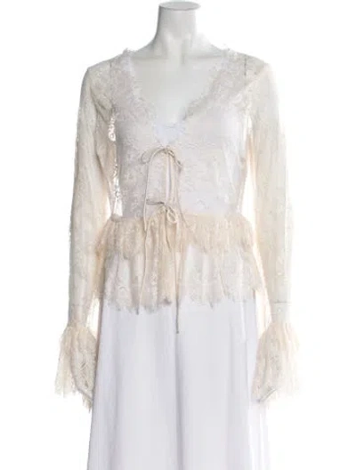 Pre-owned Loveshackfancy Nylon Lace Pattern Blouse W/ Tags In Neutral