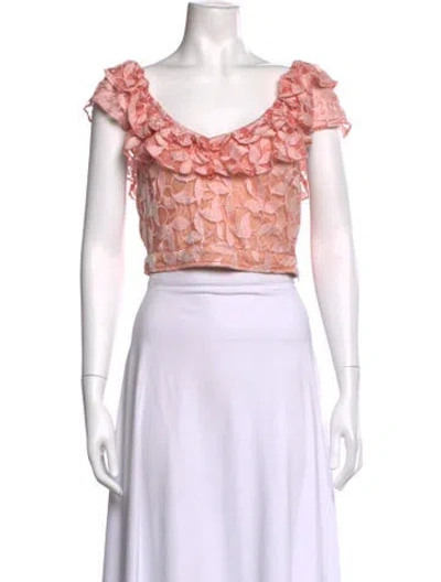 Pre-owned Loveshackfancy Nylon Lace Pattern Crop Top In Pink