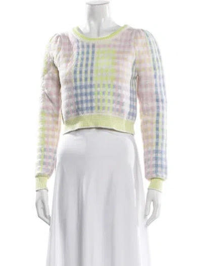 Pre-owned Loveshackfancy Nylon Plaid Print Sweater In Green