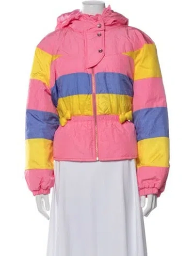 Pre-owned Loveshackfancy Nylon Striped Bomber Jacket W/ Tags In Pink
