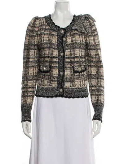 Pre-owned Loveshackfancy Nylon Tweed Pattern Evening Jacket In Black