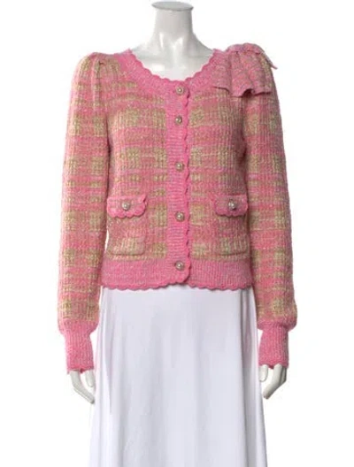 Pre-owned Loveshackfancy Nylon Tweed Pattern Sweater In Metallic/pink