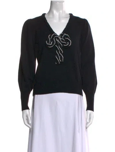 Pre-owned Loveshackfancy Nylon V-neck Sweater In Black