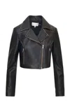 Loveshackfancy Nyssara Shearling-trimmed Leather Moto Jacket In Black