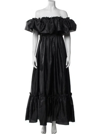 Pre-owned Loveshackfancy Off-the-shoulder Long Dress In Black